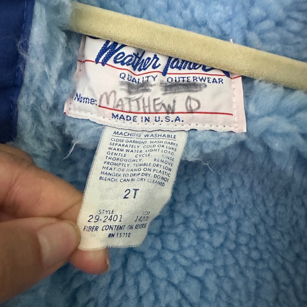 Weather Tamer Jacket Kids 2T Blue Good Vintage Colorblock Sherpa Lined USA Made - Picture 4 of 6